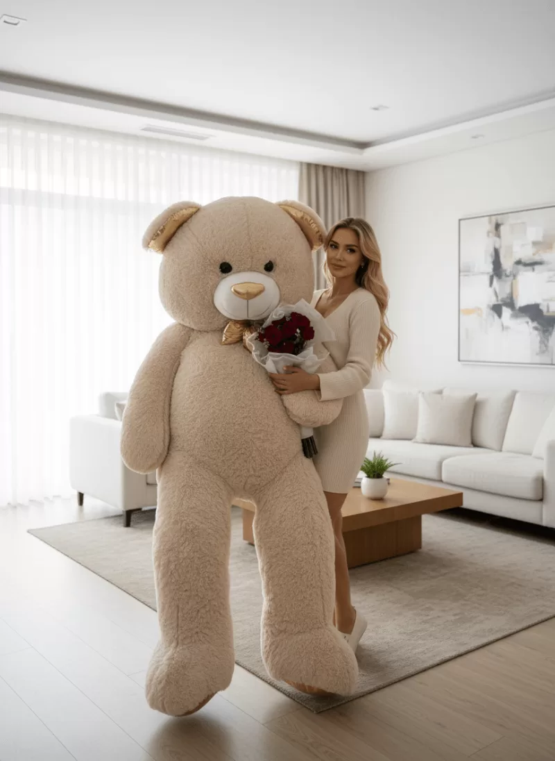 Dev Krem Ayıcık & Kırmızı Gül Seti