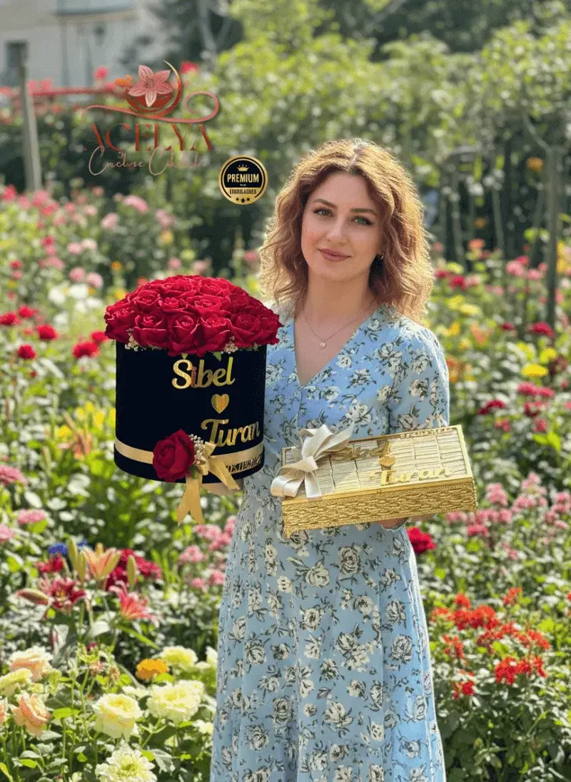 İsme Özel Siyah Kadife Gül Kutusu