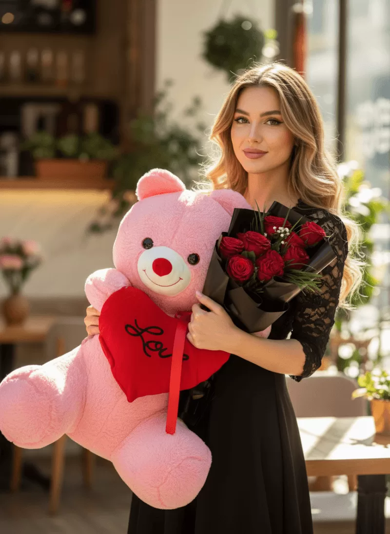 Aşk Ayısı & Kırmızı Güller Buketi Seti