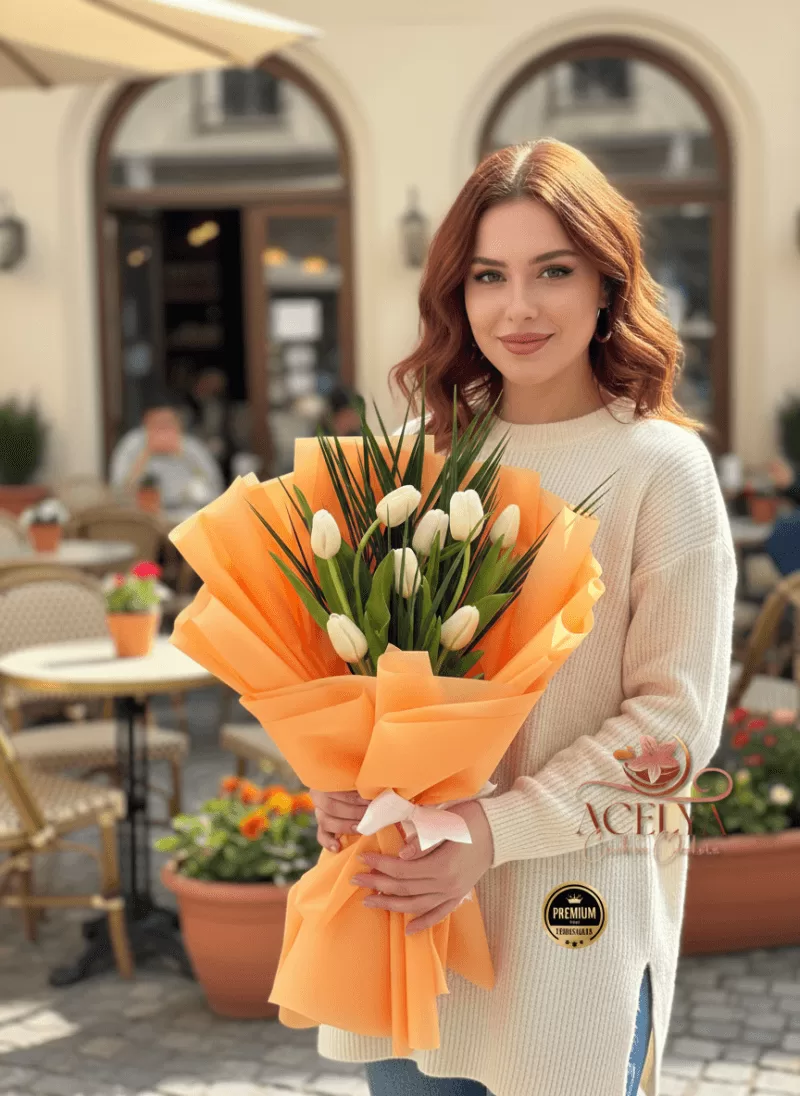 Saf Beyaz Laleler – Premium Buket