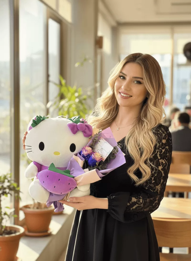 Hello Kitty & Mavi Gül Mini Buket Hediyeli