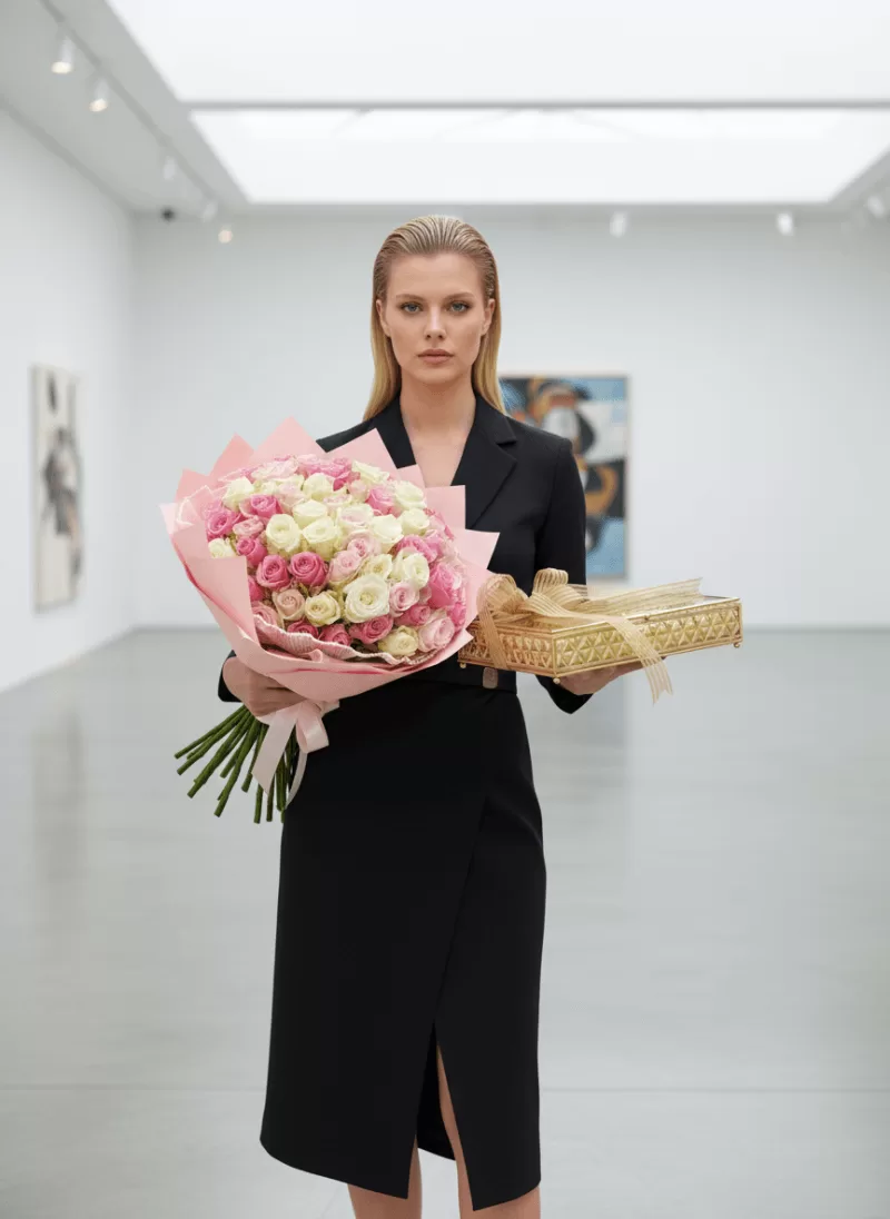 Deluxe Pembe & Beyaz Güller – VIP Büyük Buket