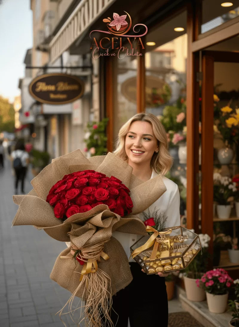 Sonsuz Aşk Jumbo – Kırmızı Gül Buketi & Ferrero