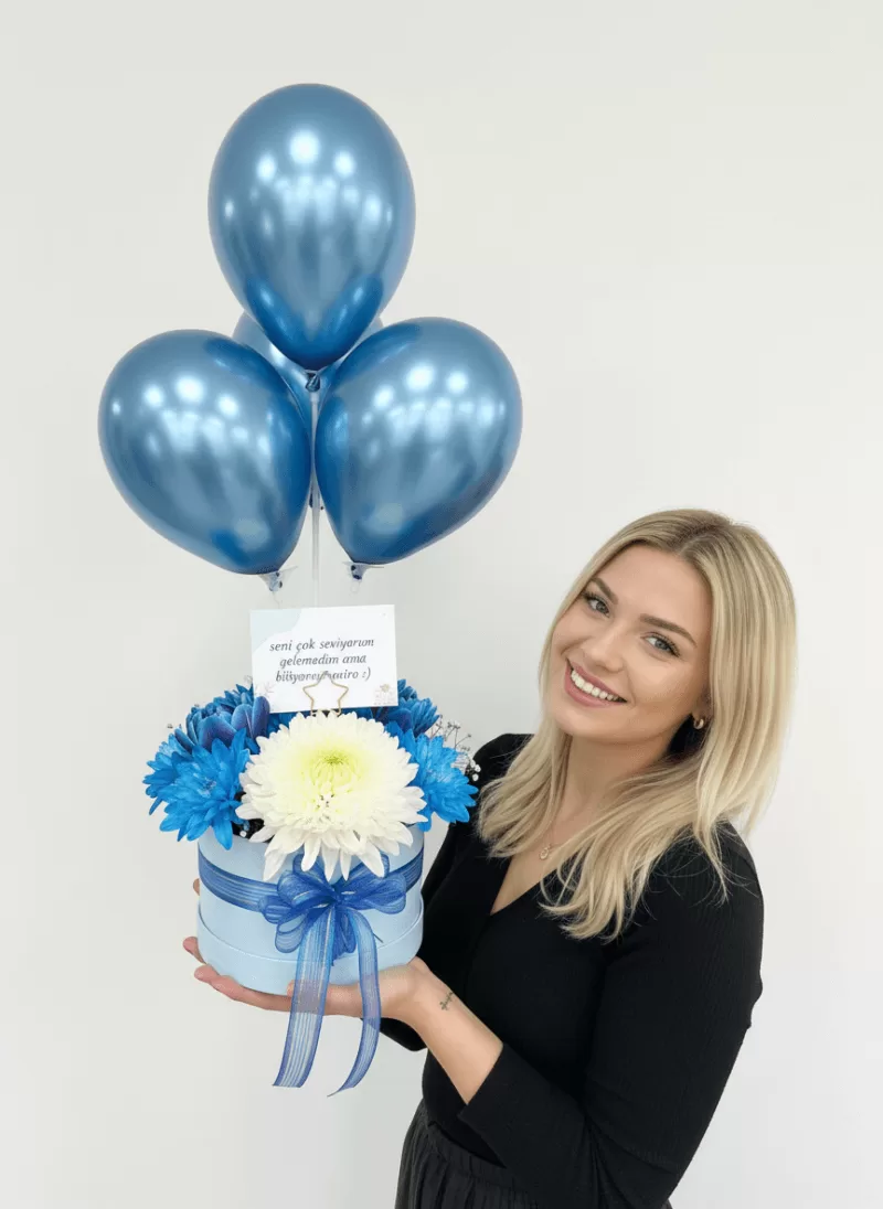 Gökyüzü Kutlama Kutusu (Balonlu Çiçek)