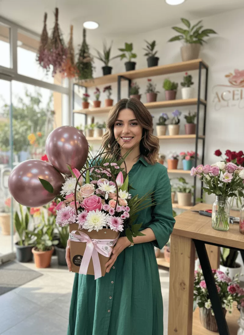 Pembe Düşler Sepeti – Balonlu Kutulu Aranjman