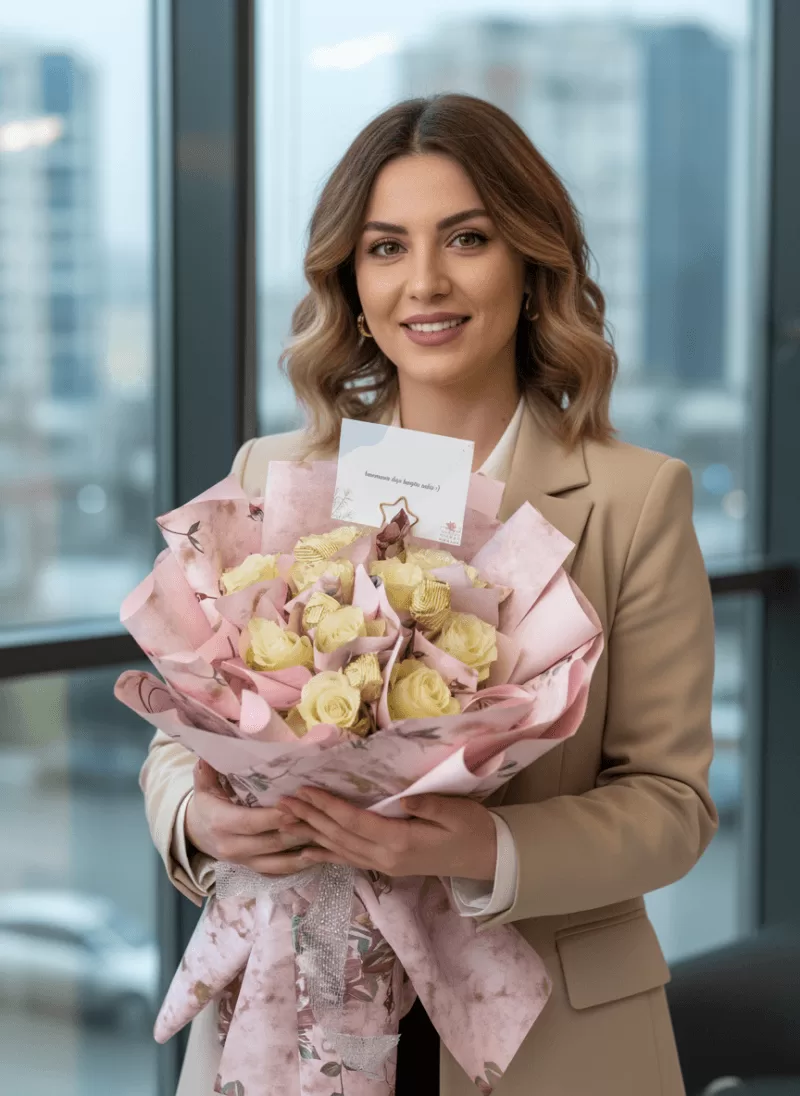 Şampanya Gülleri – Gold Çikolata Buketi