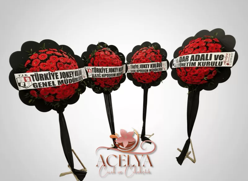 Kurumsal Siyah Premium Çelenk – Kırmızı Gerbera Yapay