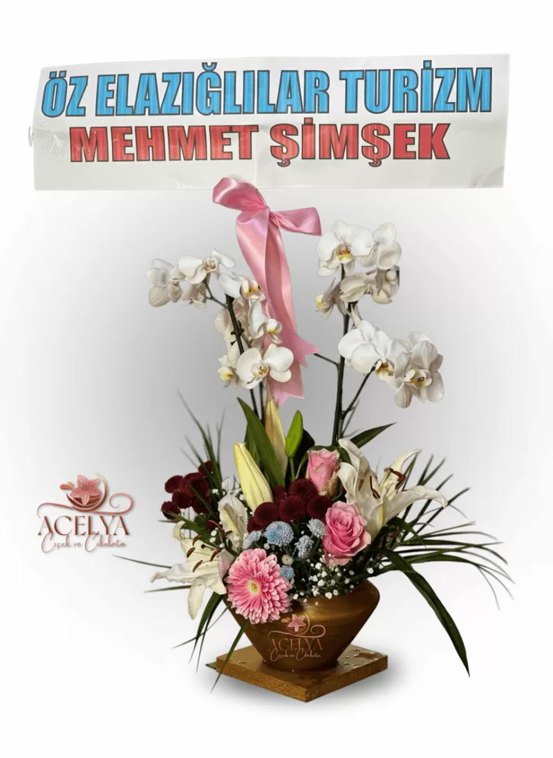 Orkide & Karma Çiçek Aranjmanı – Premium Açılış Seti