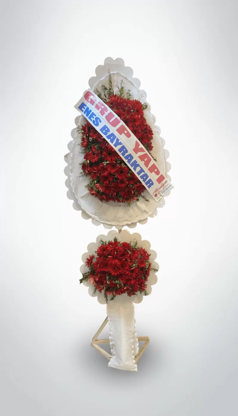 Çift Katlı Kırmızı Gerbera Açılış Çelengi – Klasik Model