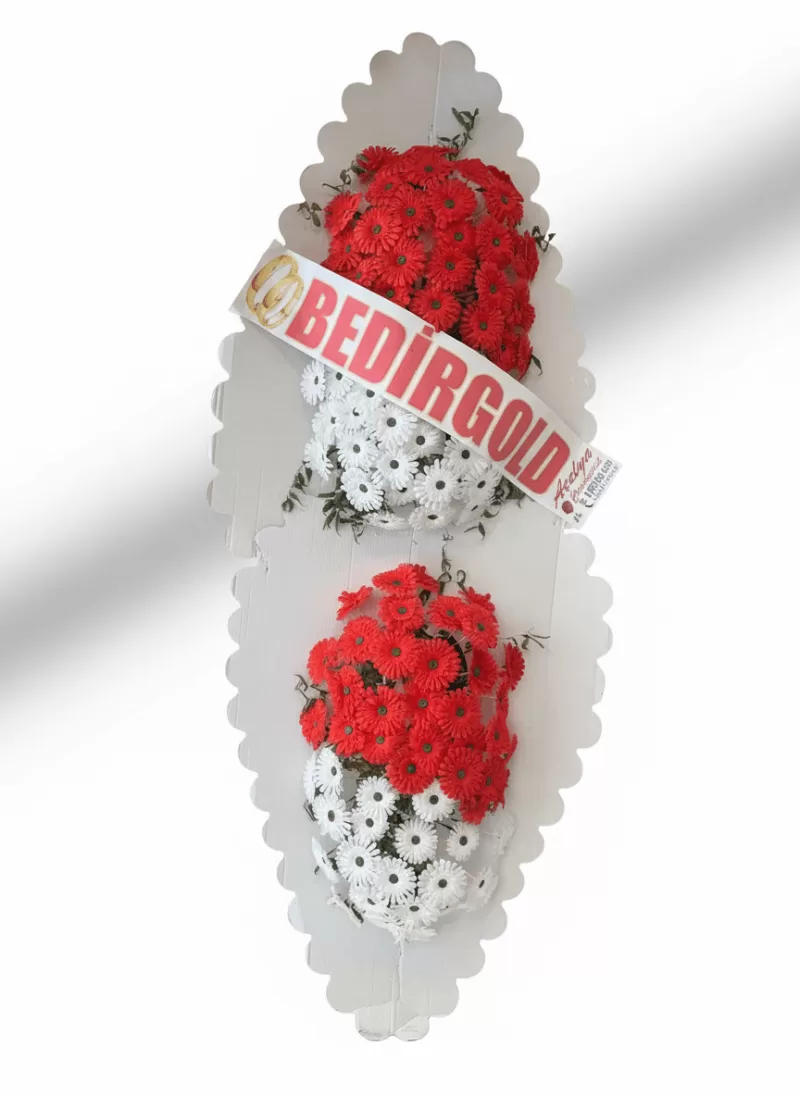 Çift Katlı Kırmızı Gerbera Açılış Çelengi – Klasik Model Yapay