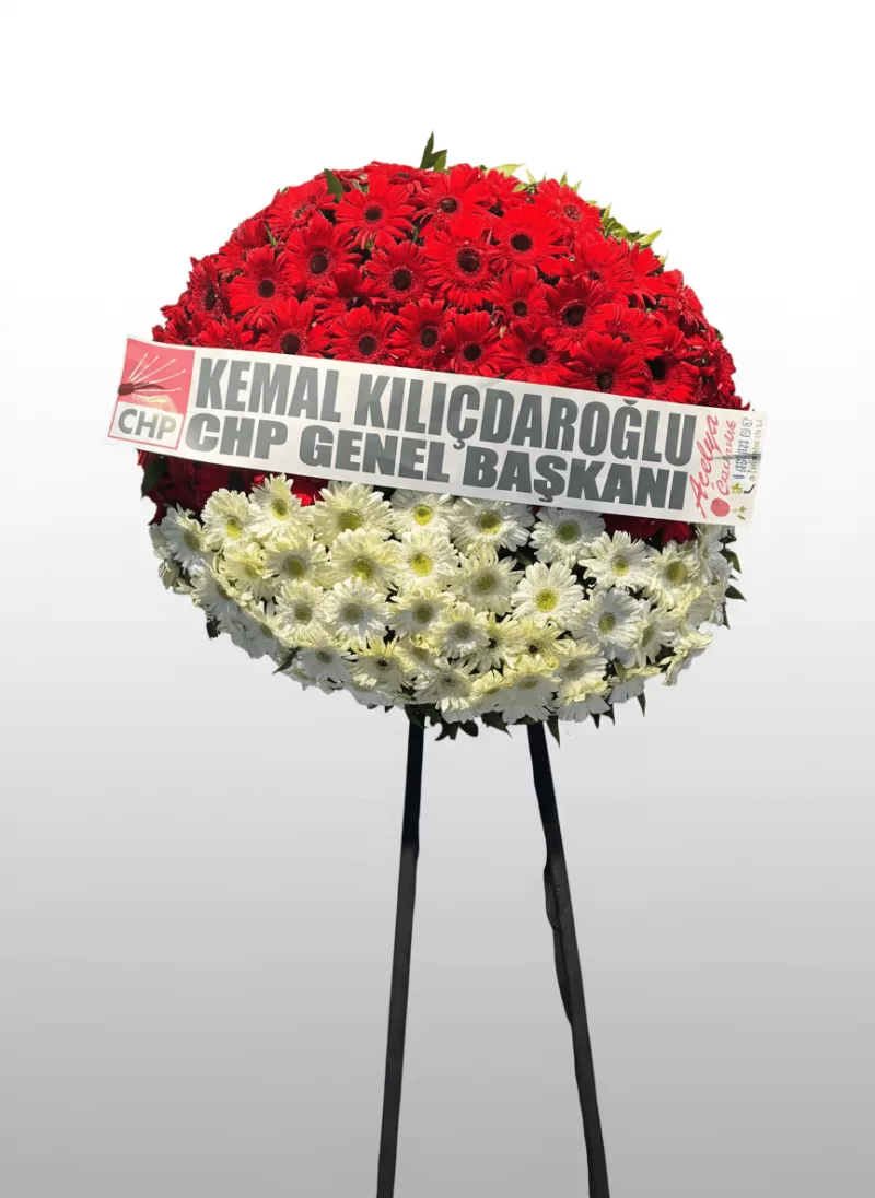 Yarım Ay Model Kırmızı & Beyaz Gerbera Cenaze Çelengi