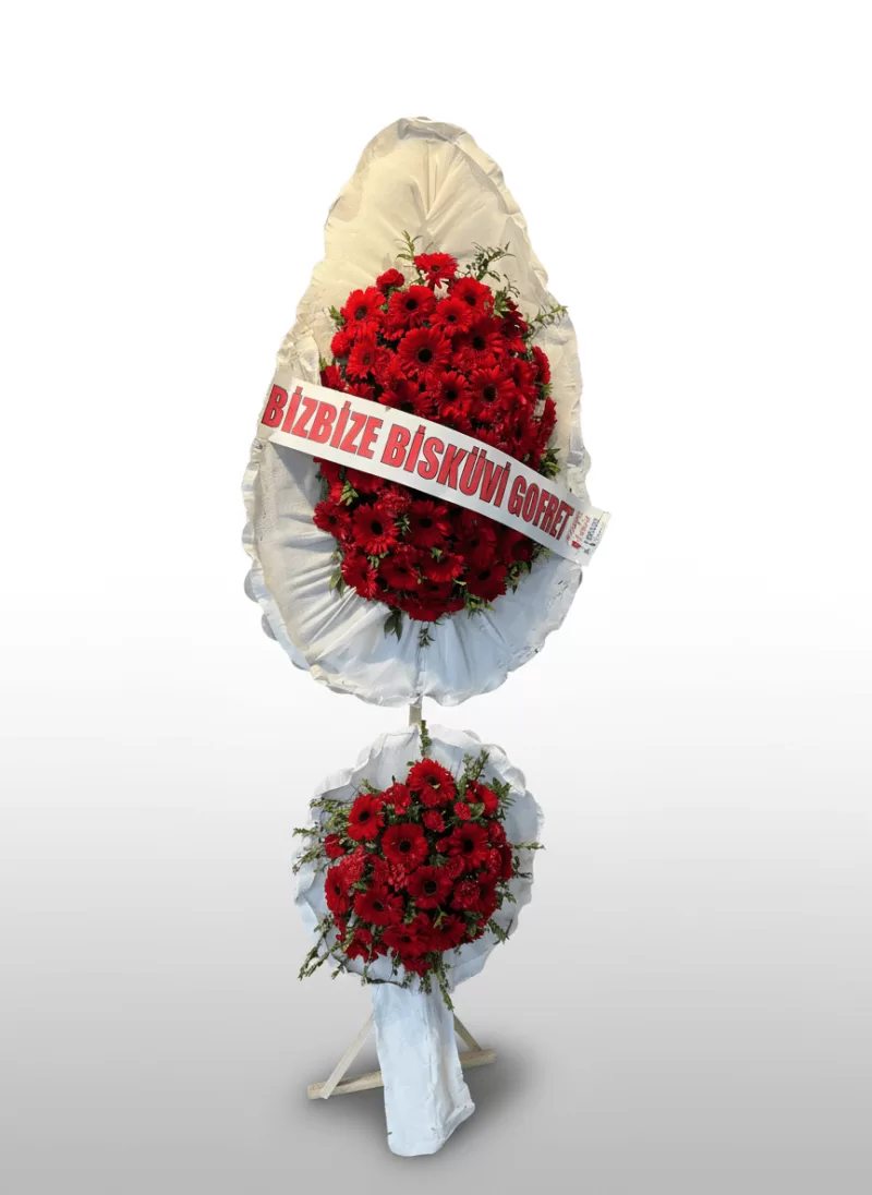 Çift Katlı Kırmızı Gerbera Cenaze Çelengi