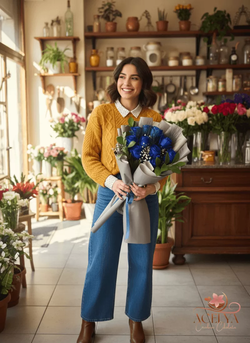 Mavi Düşler Özel Tasarım Gül Buketi