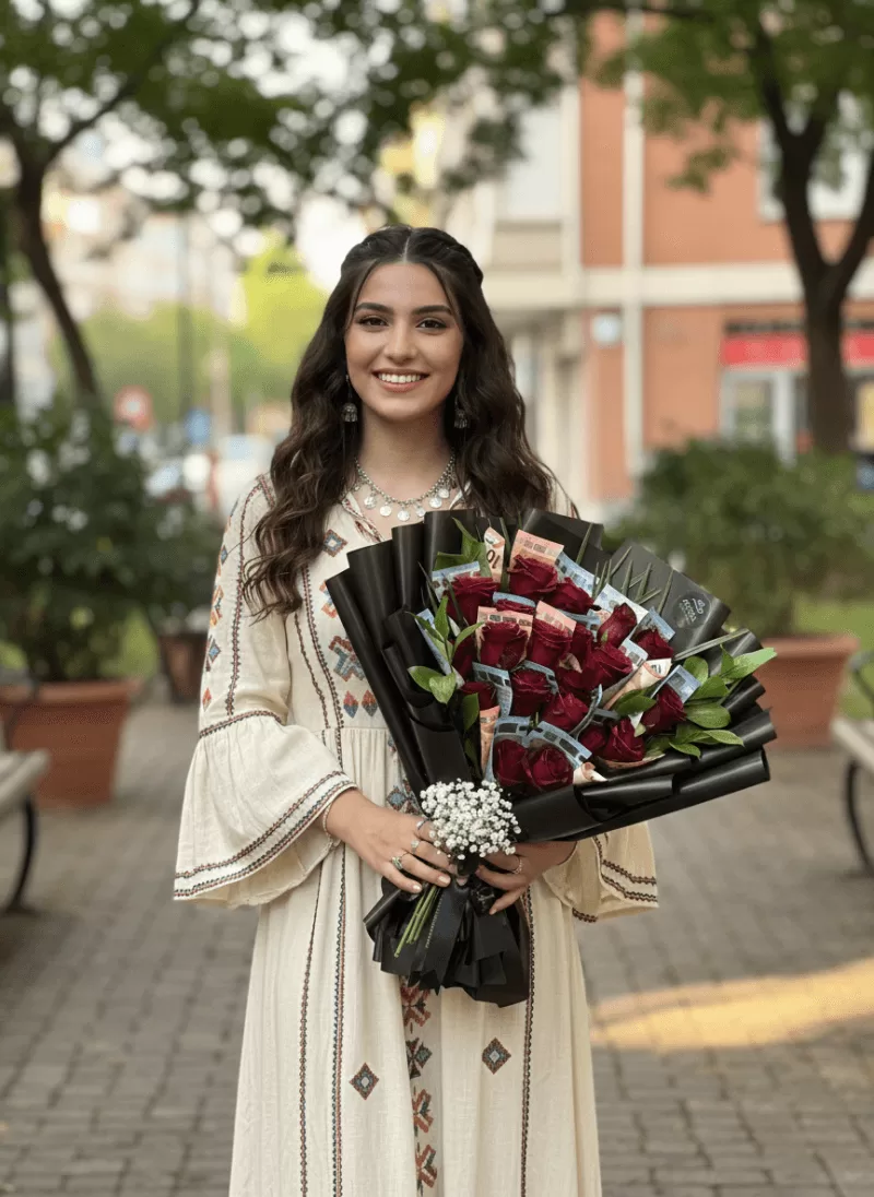 Paralı Kırmızı Gül Buketi (VIP Siyah Ambalaj)