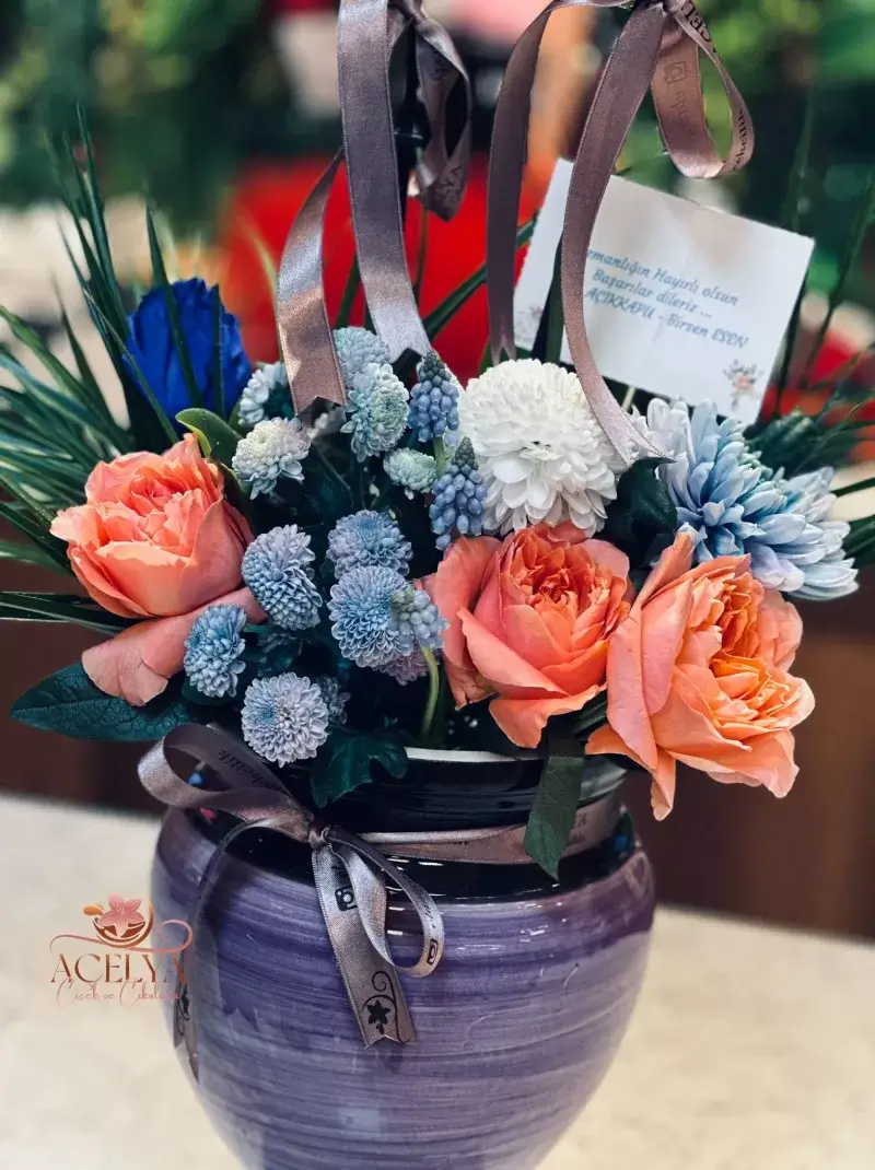 Asalet Serisi Orkide & Gül Vazo Aranjmanı