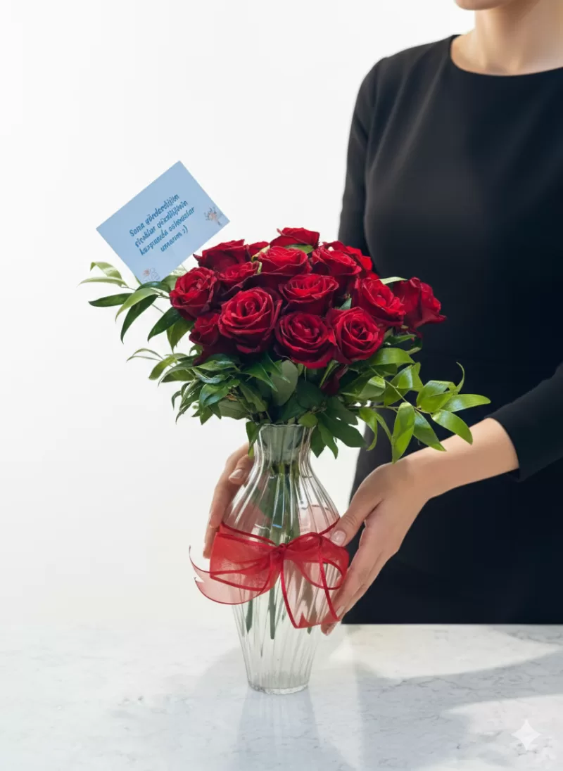 Klasik Tutku Vazoda Kırmızı Güller