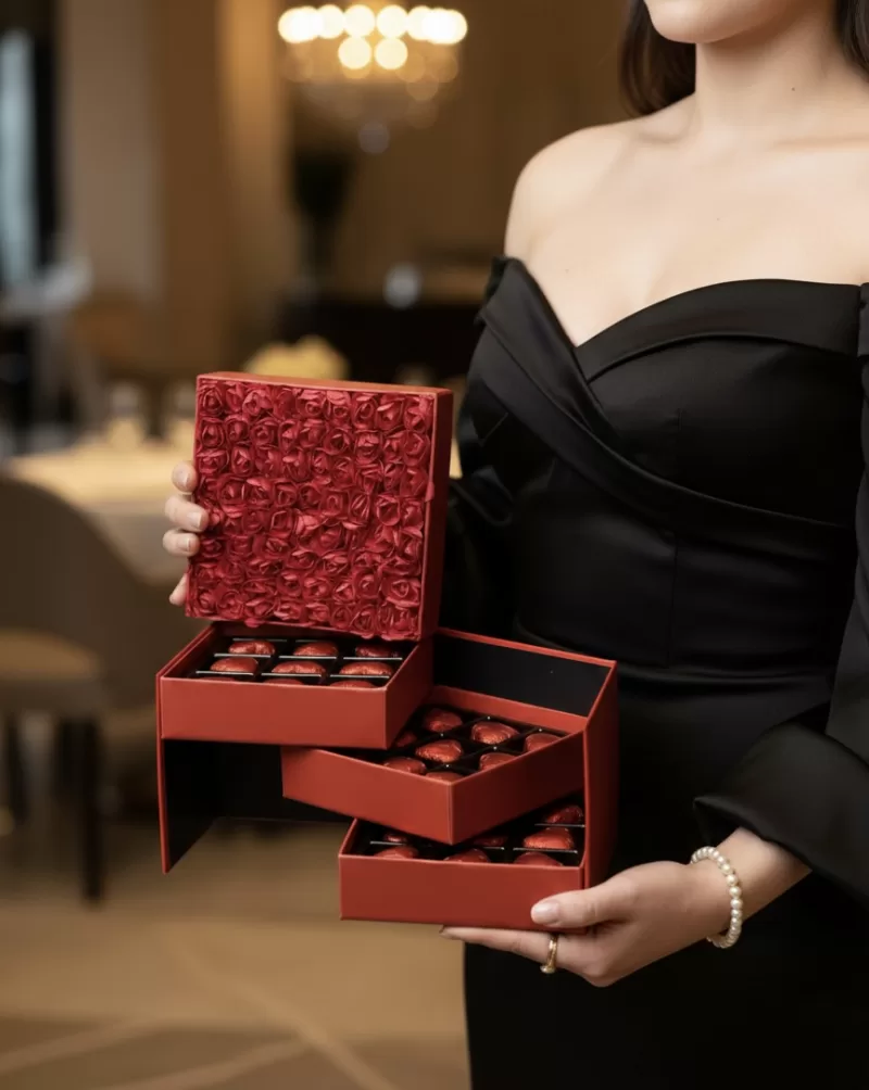 Lüks Seri Güllü Çekmeceli Çikolata Kutusu