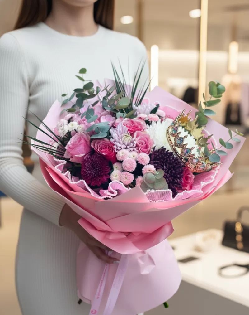 Prenses Zarafeti Taçlı Pembe Buket