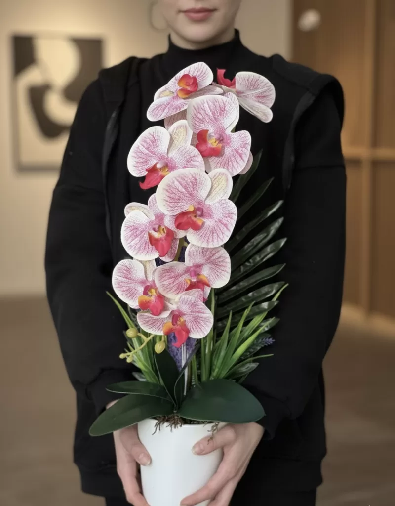 Zarafet Serisi Beyaz Orkide Aranjmanı Yapay