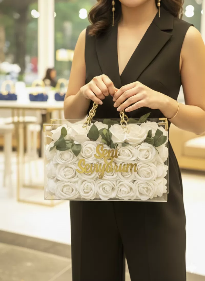 Seni Seviyorum Şeffaf Çanta Gül Tasarımı