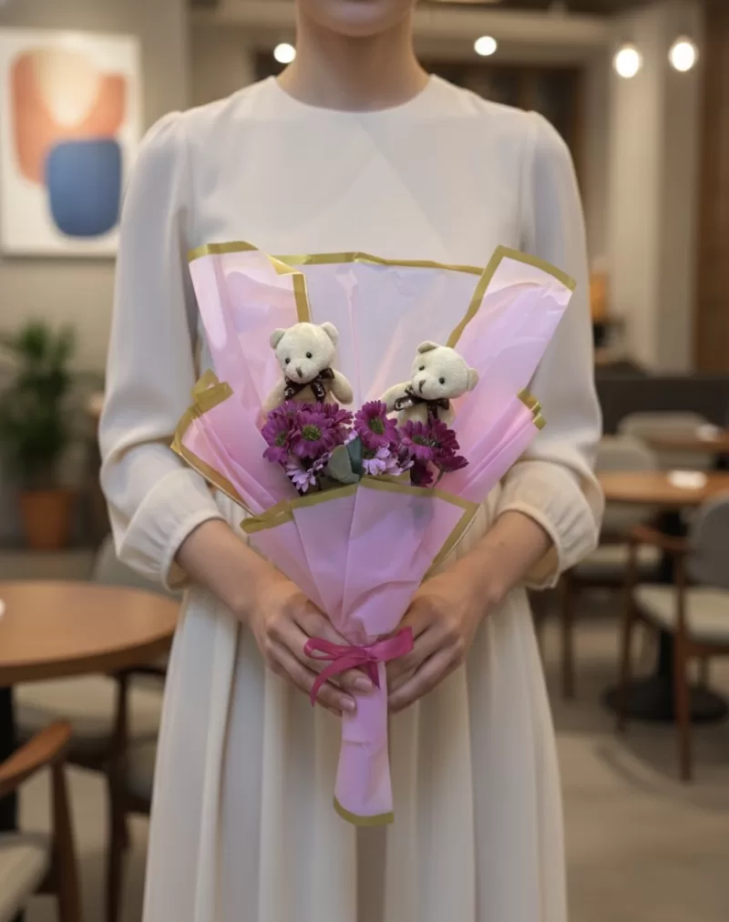 Sevimli Ayıcıklı Papatya Buketi