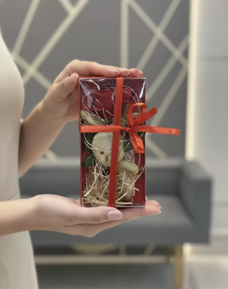 Ayıcıklı Kırmızı Gül Hediye Kutusu