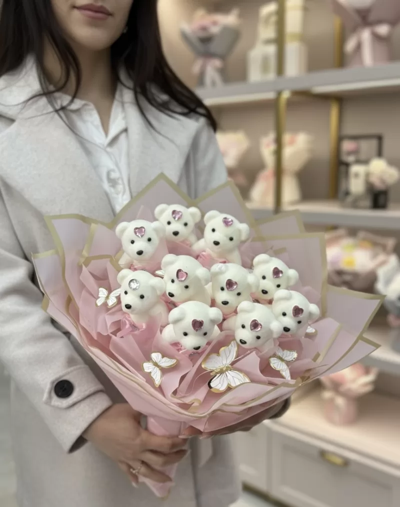 Kelebekli Pembe Ayıcıklı Buket 