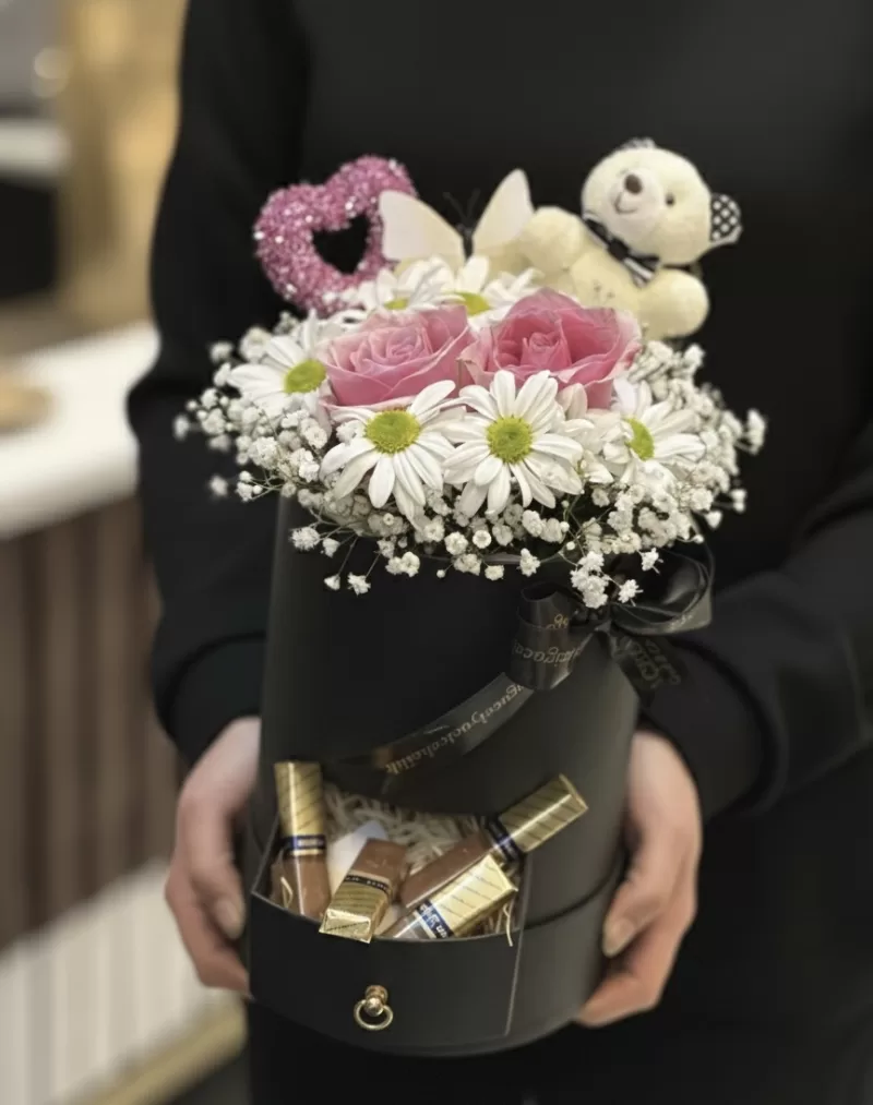 Papatya & Pembe Gül Çekmeceli Premium Kutu