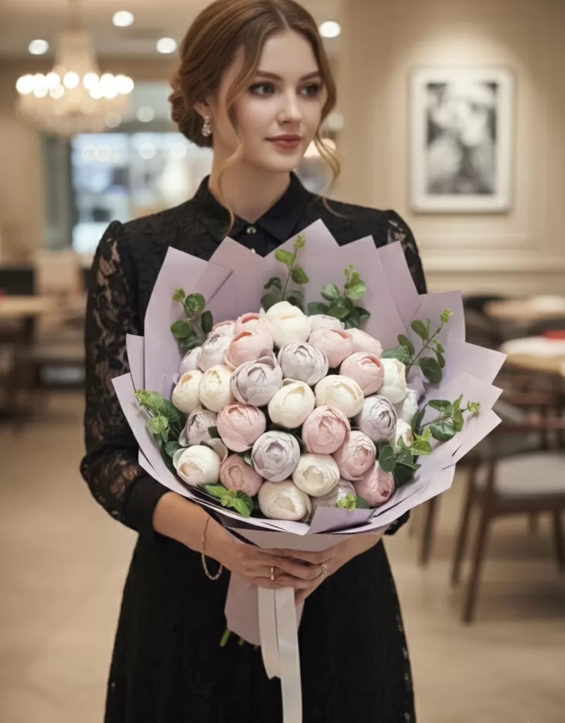 Pastel Ton Şakayık Buketi Yapay