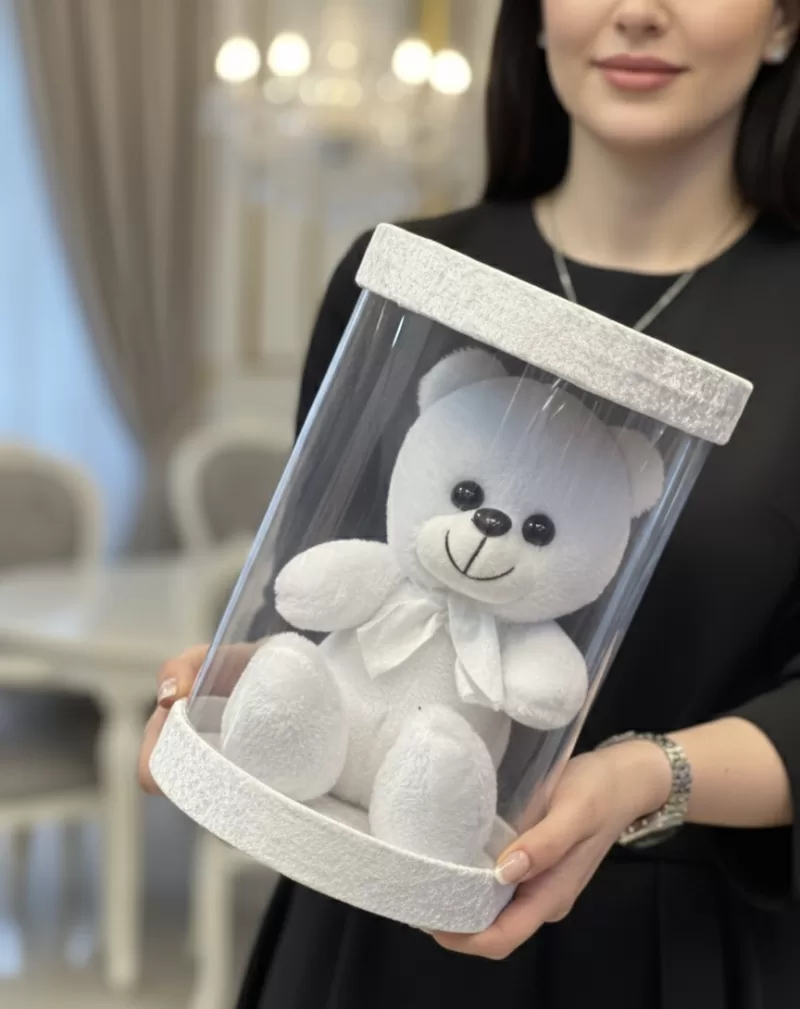 Silindir Kutuda Peluş Ayıcık (Şeffaf Kutu)