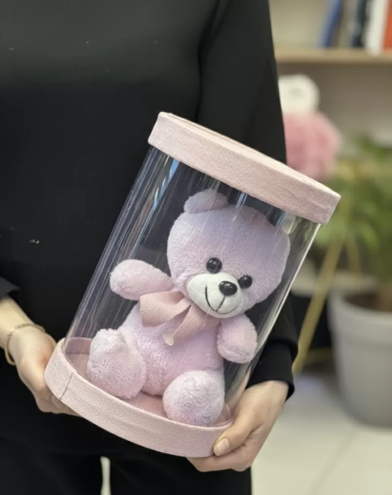 Silindir Kutuda Peluş Ayıcık (Şeffaf Kutu)