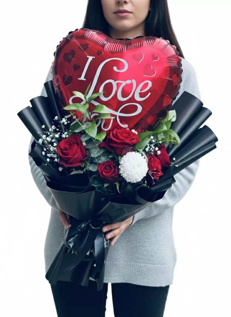 Kalpten Aşk – Kırmızı Gül & Love Balon Buketi