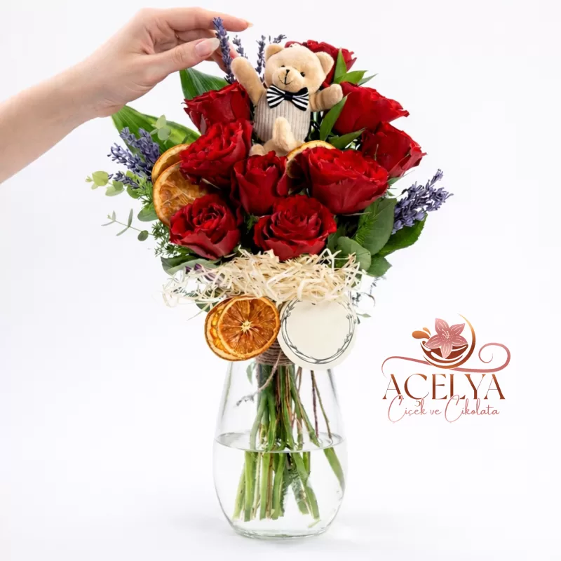 Ayıcıklı Kırmızı Gül Aşk Buketi