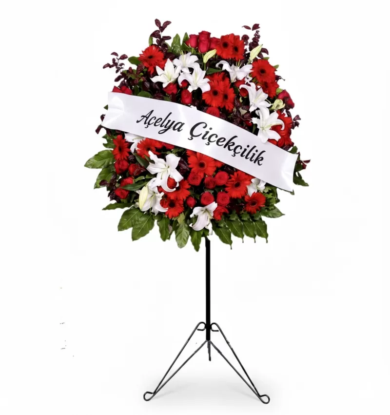 Kırmızı Lilyum & Gerbera Cenaze Çelengi