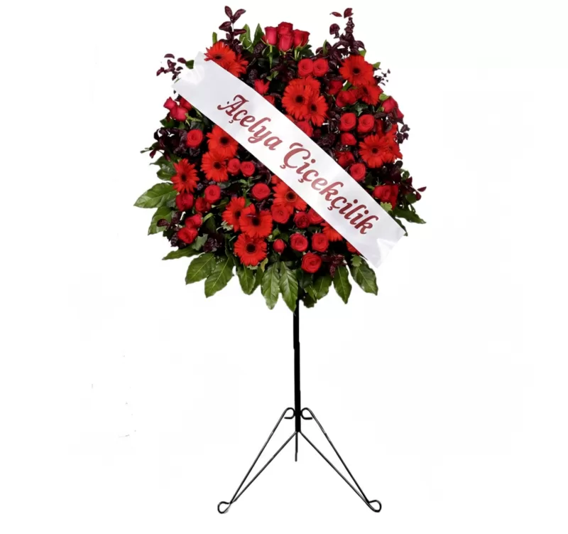 Kırmızı Gerbera & Gül Cenaze Çelengi