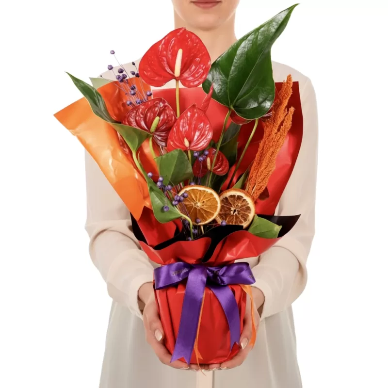 Portakallı Antoryum Şık Saksı Tasarımı