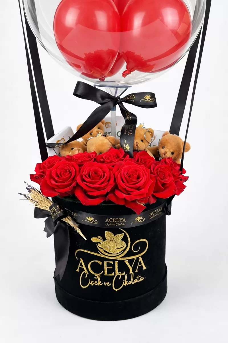 Kırmızı Gül & Balonlu Romantik Hediye Kutusu