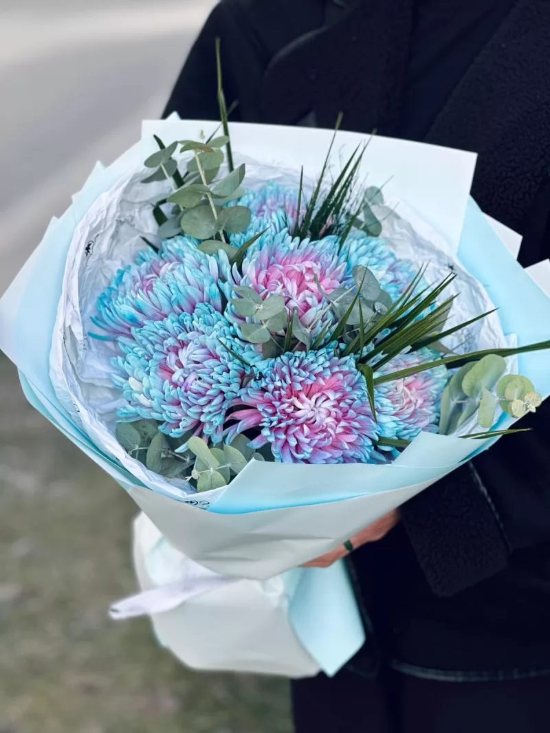 Mavi Krizantem Şık Buket