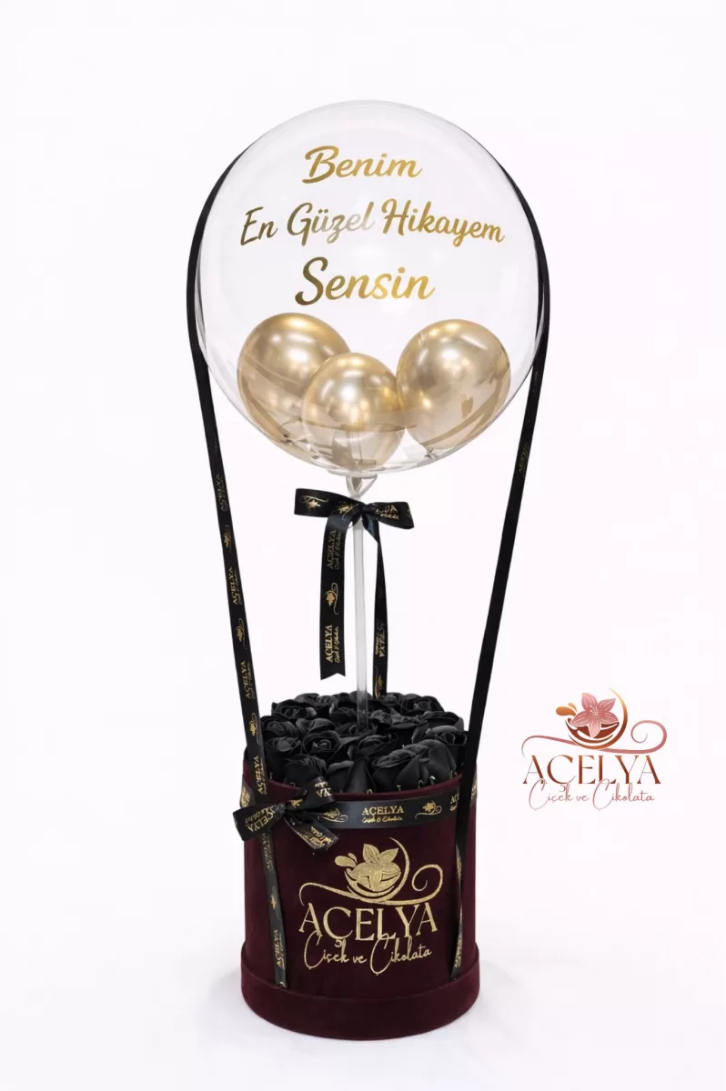 Romantik Siyah Gül Balon Aranjmanı