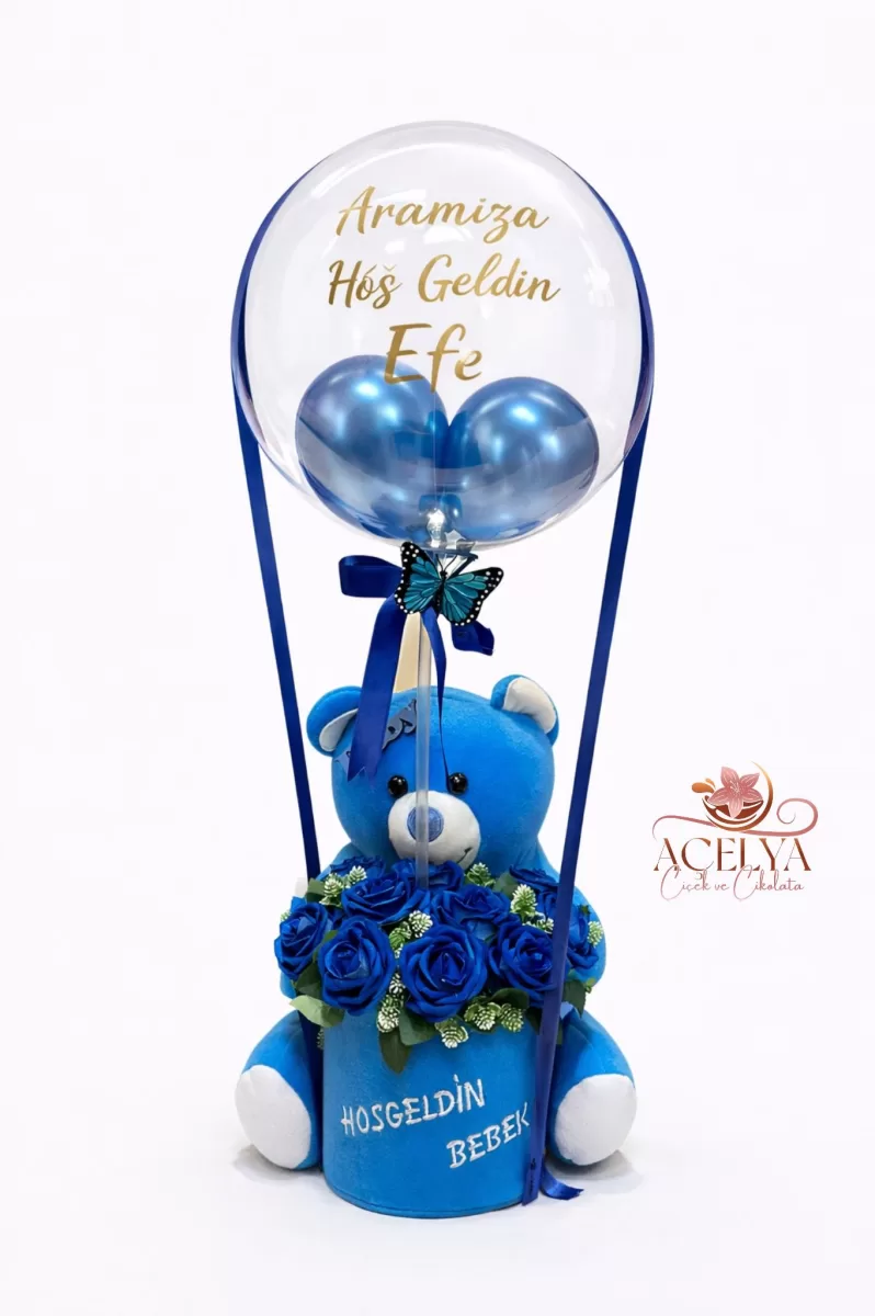 Hoş Geldin Bebek Mavi Ayıcık Aranjmanı