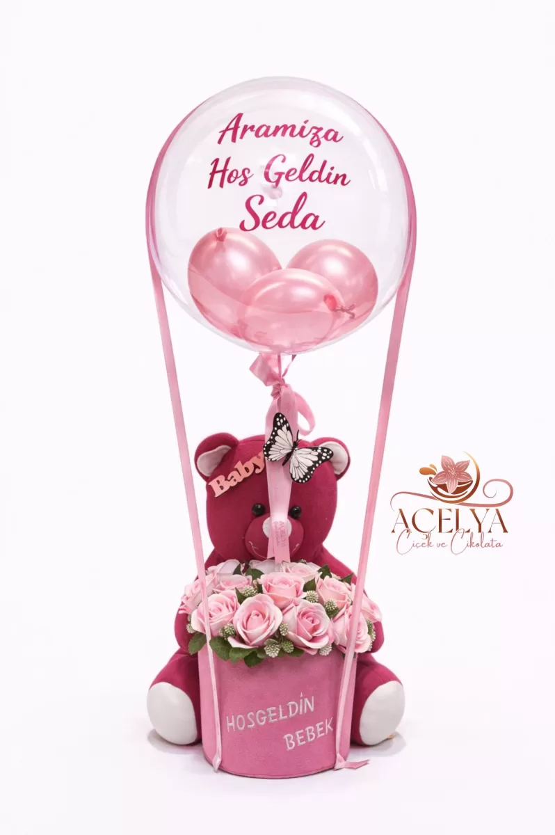 Hoş Geldin Bebek Pembe Ayıcık Aranjmanı
