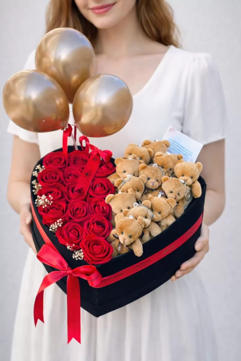 Aşkın Kalbi Gül & Ayıcık Kutusu