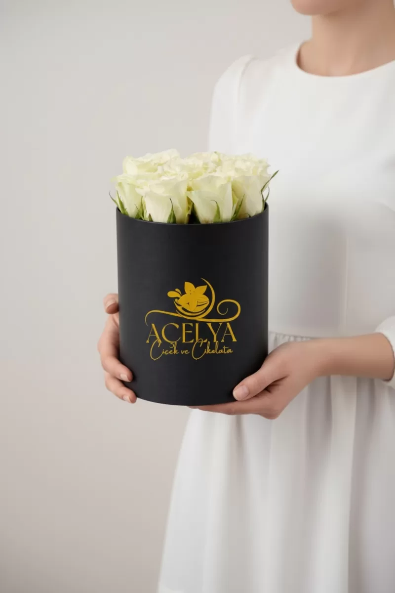 Siyah Kutuda Beyaz Gül Klasik Zarafet 