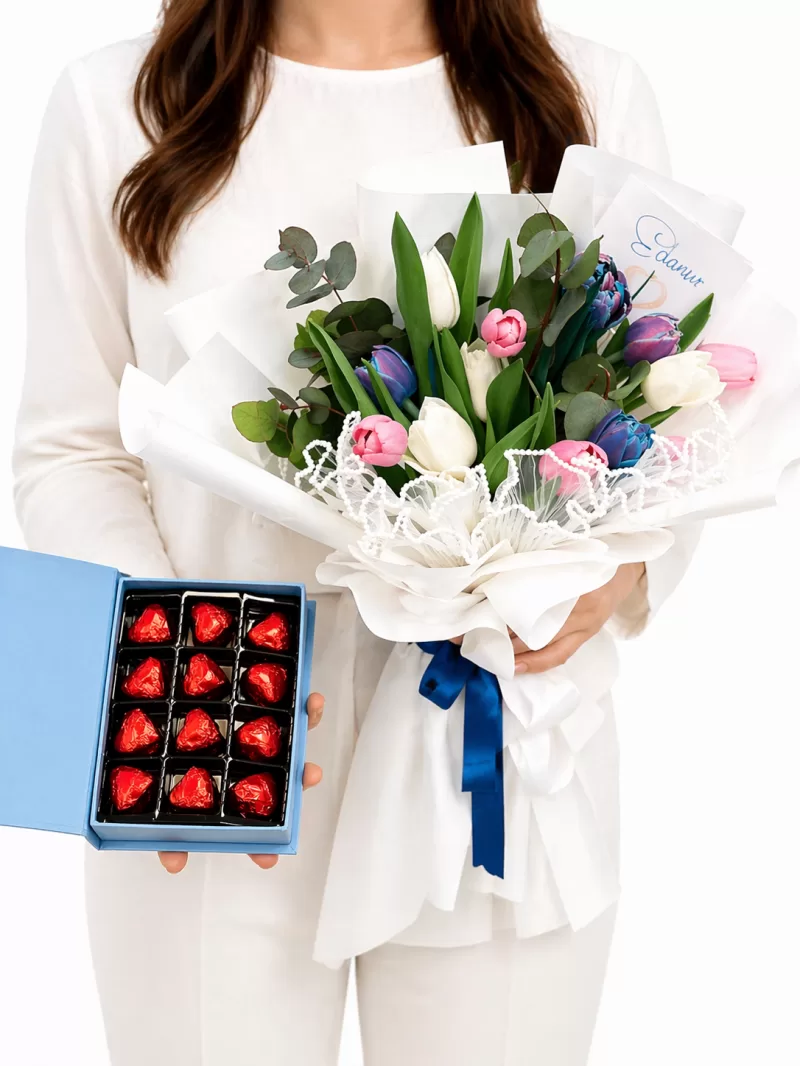 Lale Buketi ve Çikolata Seti