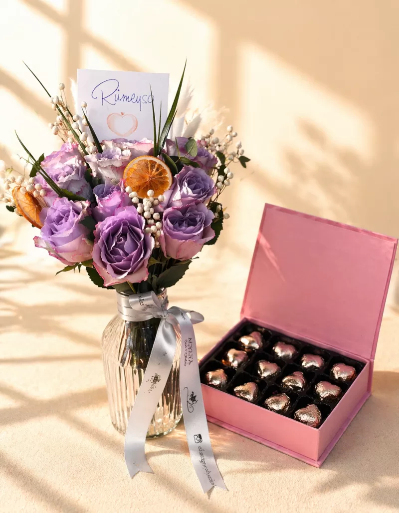 Lila Gül & Çikolata Hediye Seti