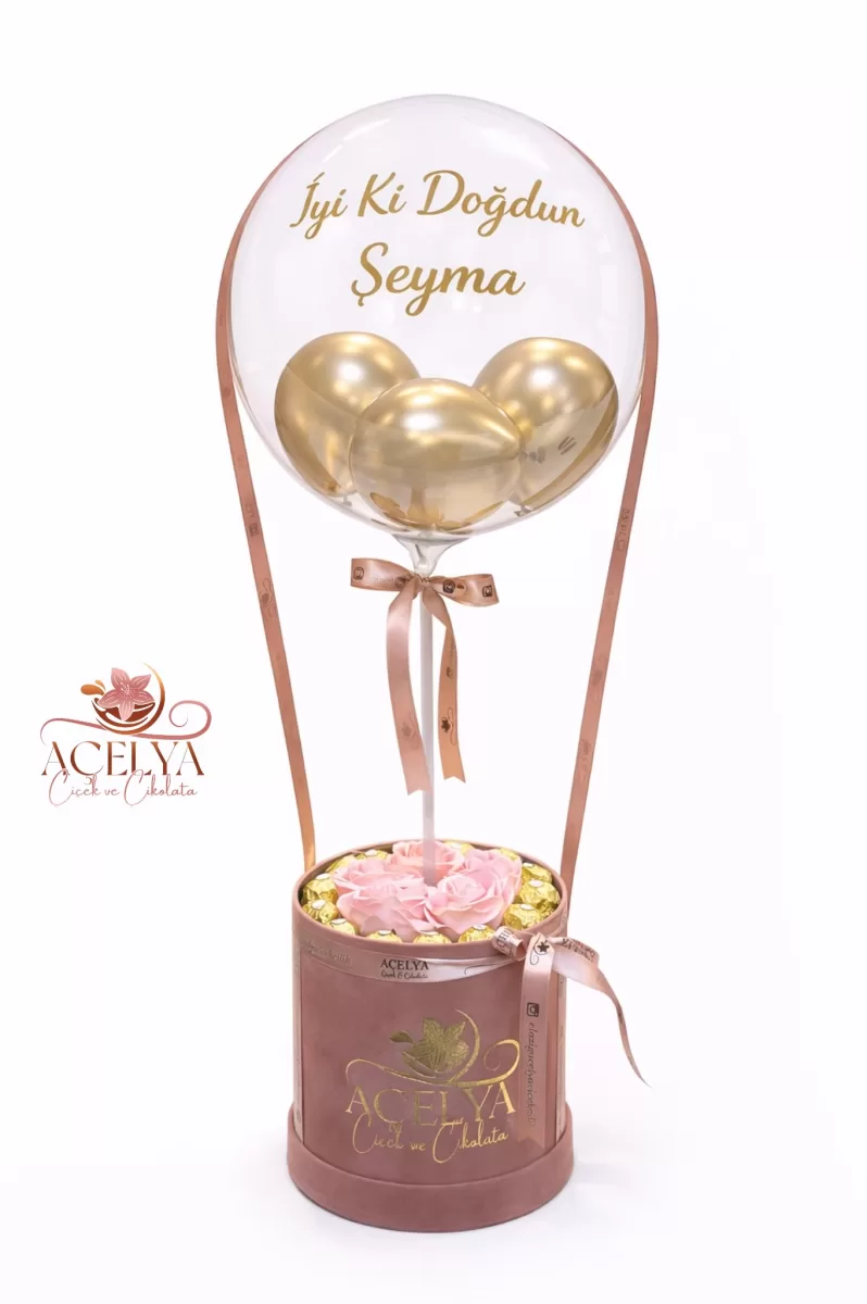 Kişiye Özel Balonlu Gül ve Çikolata Kutusu