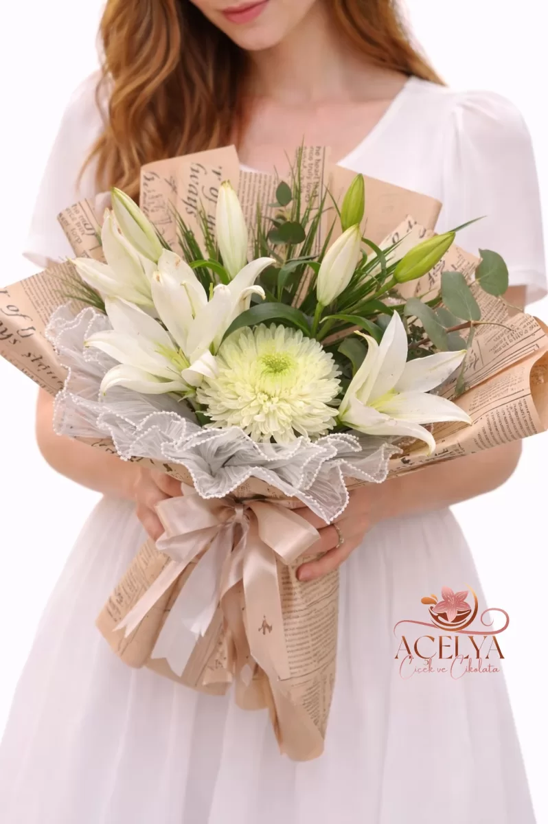 Doğal Kağıt Tasarım Lilyum Buketi