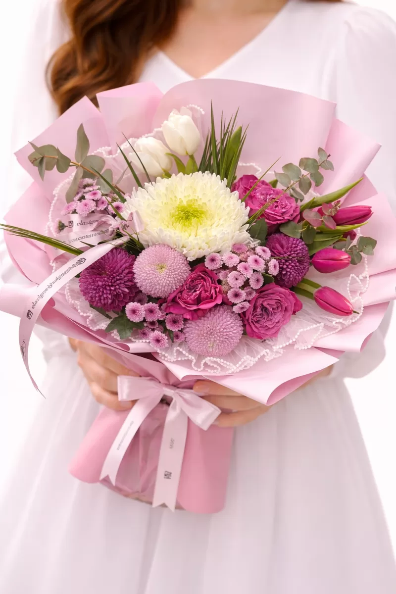 Pembe Soft Karışık Çiçek Buketi