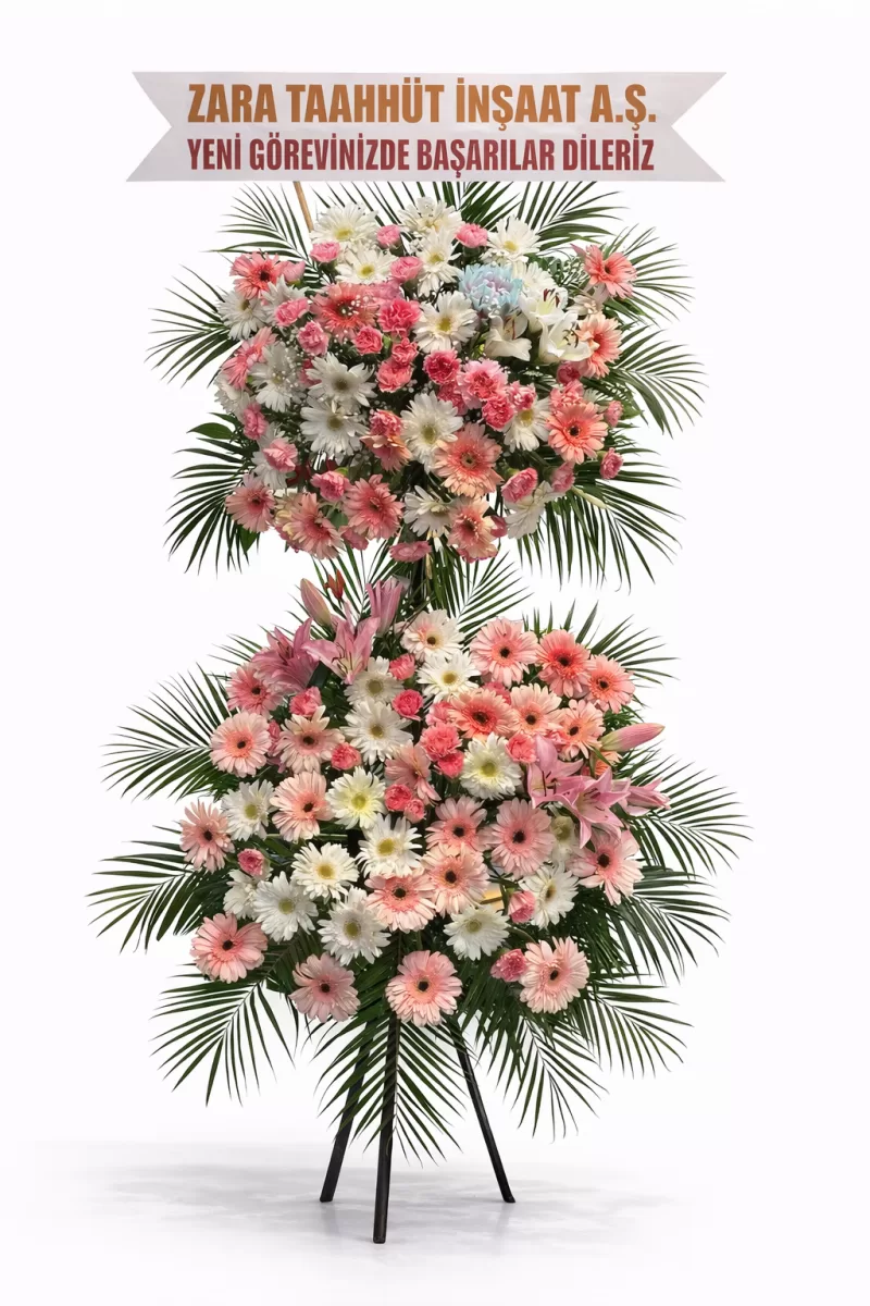 Ayaklı Açılış Çelengi Pembe Beyaz