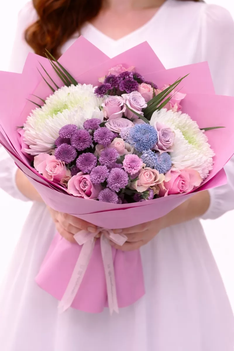 Pembe Ambalajlı Pastel Ton Karışık Buket